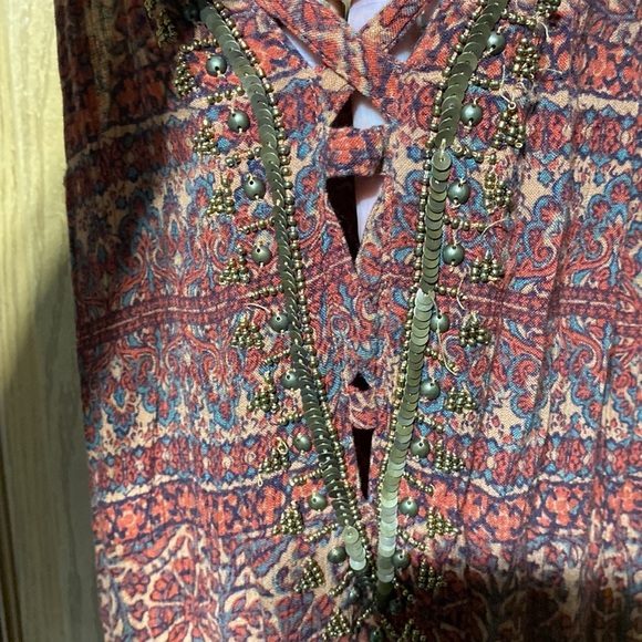 AMERICAN EAGLE Beaded Rust 100% Viscose Boho Print Pocket Jumpsuit​​ - Picture 4 of 10